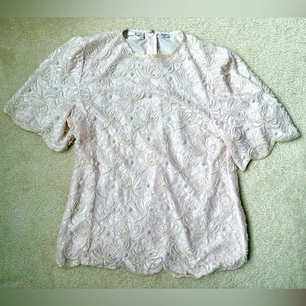Lawrence Kazar Vintage light pink with lace & ivory beaded top, coquette, sz XL